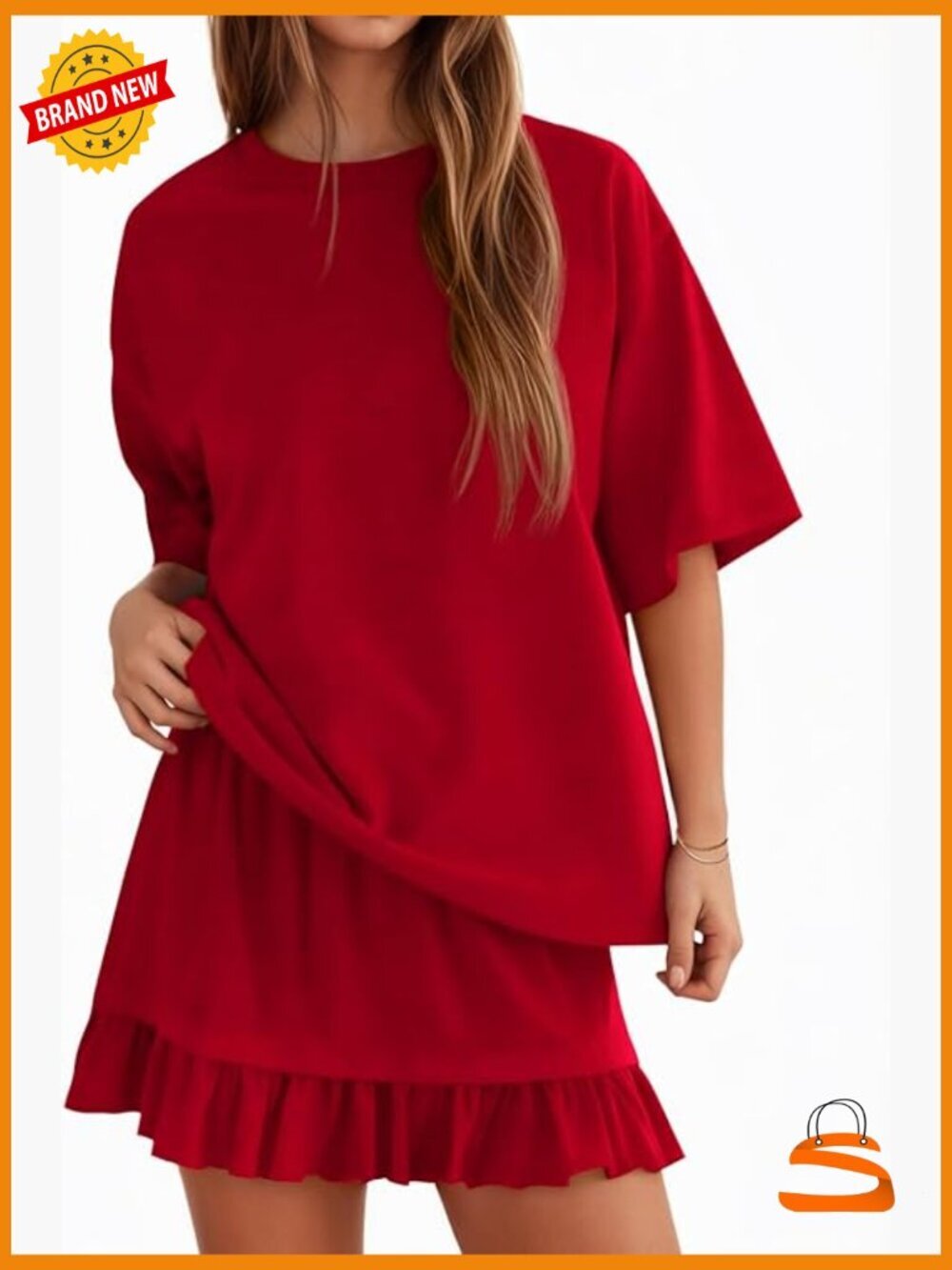 2 Piece Skirt Set Short Sleeve Crewneck Top and Mini Skirt Lounge Set